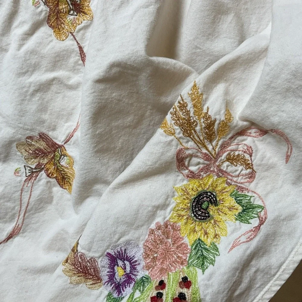 Vintage Round Light Pink Tablecloth Hand Embroidered Floral 64